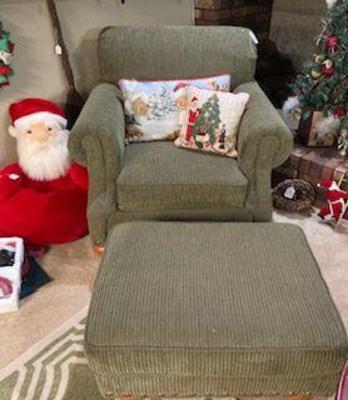 Green Corduroy Chair and Matching Sofa