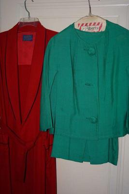 Pendleton red robe, cute ladies vintage jackets and dresses. 