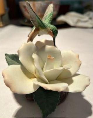 Hummingbird and flower porcelain figure