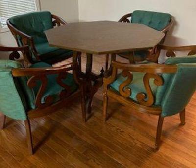 Walnut Game Table and 4 Chairs