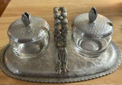 Vintage Hammered Aluminum Condiment Set