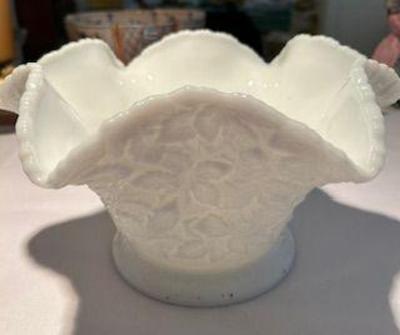 Milk Glass  Bowl with Scalloped Edge