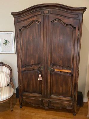 Bar, music or hutch. Lit interior. 