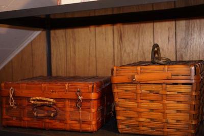 Large collection of vintage Split bamboo suitcases great for storage /display 