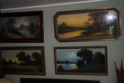 Collection of chalk and watercolor landscapes early 1900's in period frames