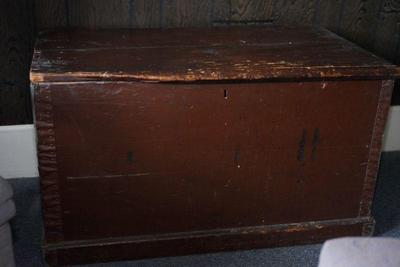 mid 19th century blanket chest. note the early hardware. 
