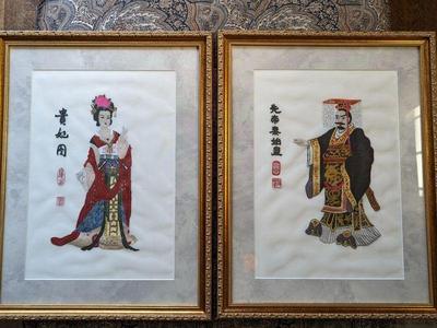 Pair Silk Embroidered Emperor & Emperess Panels 22x26  $250/pr