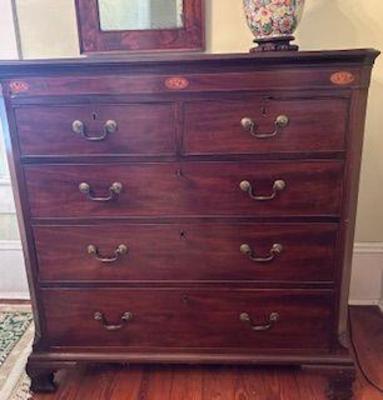 Sale Photo Thumbnail #92: Mahogany antique chest with inlay