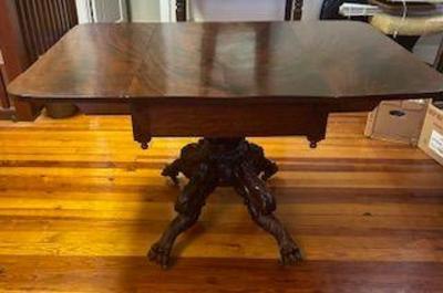 Sale Photo Thumbnail #111: Walnut Antique Drop Leaf Table with Claw Feet