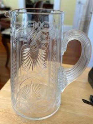 Antique hand cut and etched pitcher
