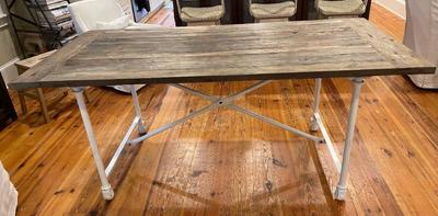 Restoration Hardware dining table. Aged wood top with painted metal legs 30x36x72 $600