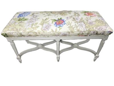 Karges Furniture Co. Louis XV Style Bench With Vibrant Floral Upholstery