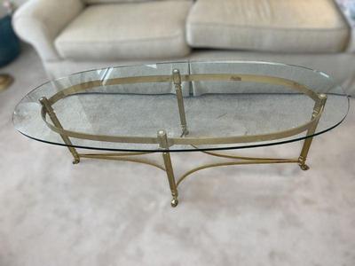 LaBarge Style Oval Brass & Glass Coffee Table