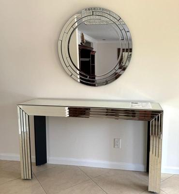 Blingword 47" Mirrored Console Table and Round 32" Mirror for Living Room