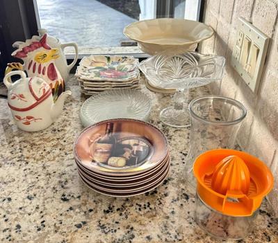 Vintage Tea Pots/ Godinger Wine & Cheese Plate Set/ Vintage Italian Handpainted Nova Rose Square Plates