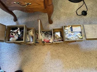 Wood sewing box - open 3 tiers (top view)