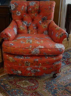 McGilligans brand side chair in very good condition. great colors with Asian influence. 