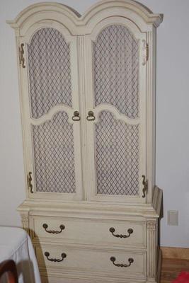 French Provincial wardrobe cabinet with shelves and drawers 