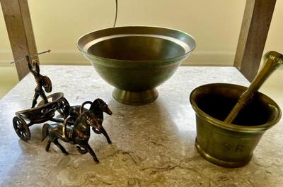 Brass: Horse & Chariot, Bowl, Pestle