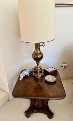 Brass table lamp & side table