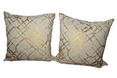 Pair Of Gold & White Throw Pillows