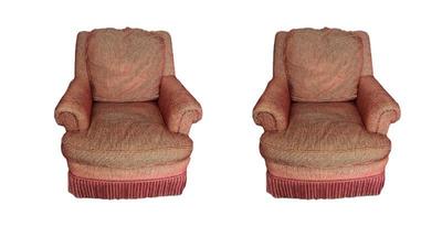 Pair Of Red & Gold Custom Upholstered