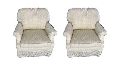 Pair Of Light Beige Armchairs With Tassel Fringe