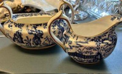 Antique Blue and White Cream and Sugar