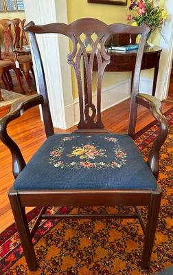 Chippendale Mahogany Arm Chair with Needlepoint Seat