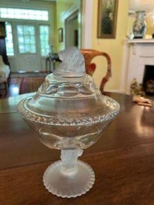 Large EAPG Gillinder & Sons Frosted Lion Centerpiece c 1870s 