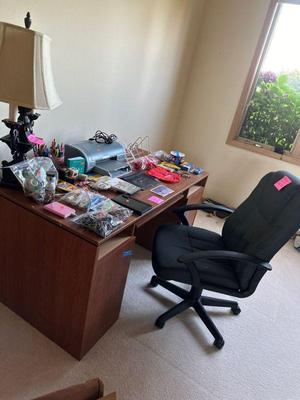 Desk, office chair & office supplies