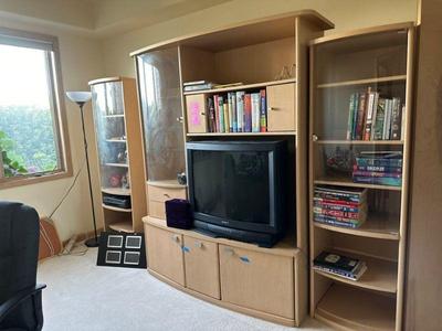Entertainment center with backlights - separates into 3 pieces 
