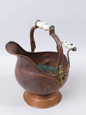 Copper and Delft Coal Scuttle Bucket