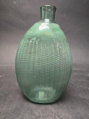 Pitkin Type Flask Ribbed And Swirled Probably Midwest 1820-30 Green Sheared Mouth - Chip Shown