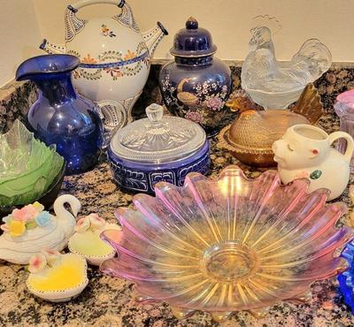 Figures, vases, carnival glass, and more vintage glass and porcelain