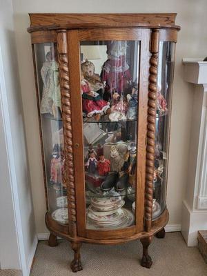 Half Moon Curio Cabinet and Antique and Vintage Dolls