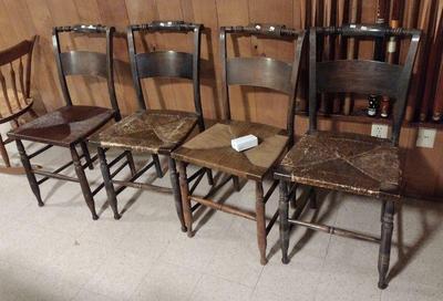 Hitchcock style rush seat chairs