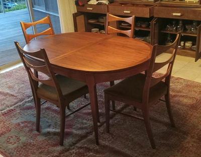 Late MCM dining table and set of four Lane Rhythm dining chairs