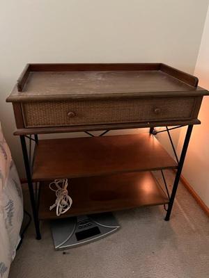 Rattan Accent Table with Lower Shelves $30