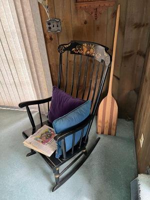 Black Painted Stencil Decoration Rocking Chair $35 Wooden Oar $20