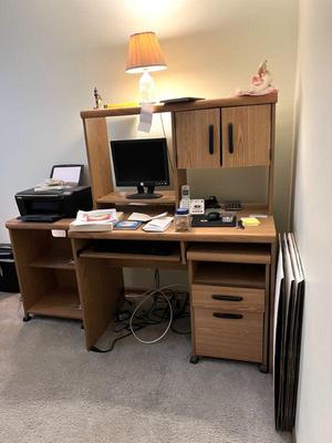 Laminate Computer Desk $30, Printer $20, Computer Monitor $20