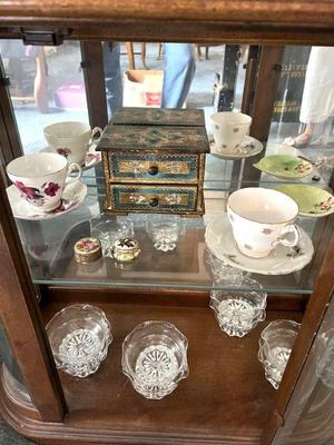 Florentine Box $20, Teacups & Saucers $5 each