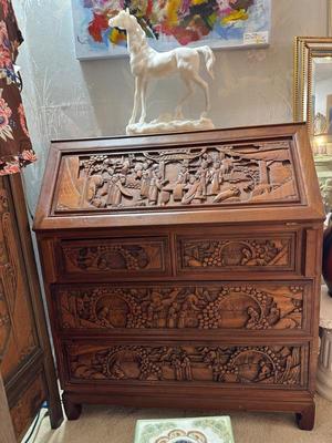 Hand carved secretary from Dean and Margaret Lesher estate