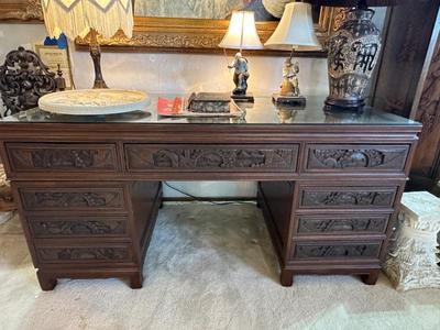 Hand carved desk from Dean and Margaret Lesher estate