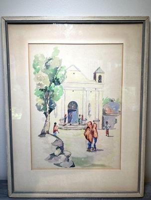 Original Watercolor Scene Of Antigua Signed D. Bust