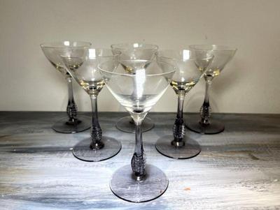 Set Of Six Smoked Glass Martini Glasses