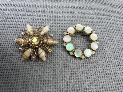 Two Vintage Shell Brooches