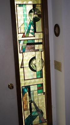 three stain glass panels in prairie style 