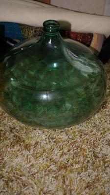 Italian wine flask of blown aqua colored glass. 