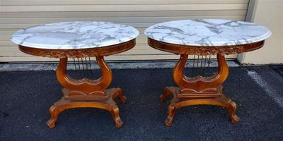ITALIAN MARBLE TOP LYRE MAHOGANY TABLES